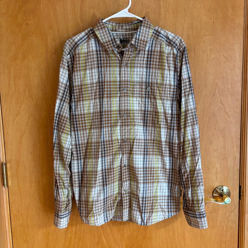 REI Co-op Mens Small‎ Plaid Long Sleeve Button Down Shirt Brown Outdoors